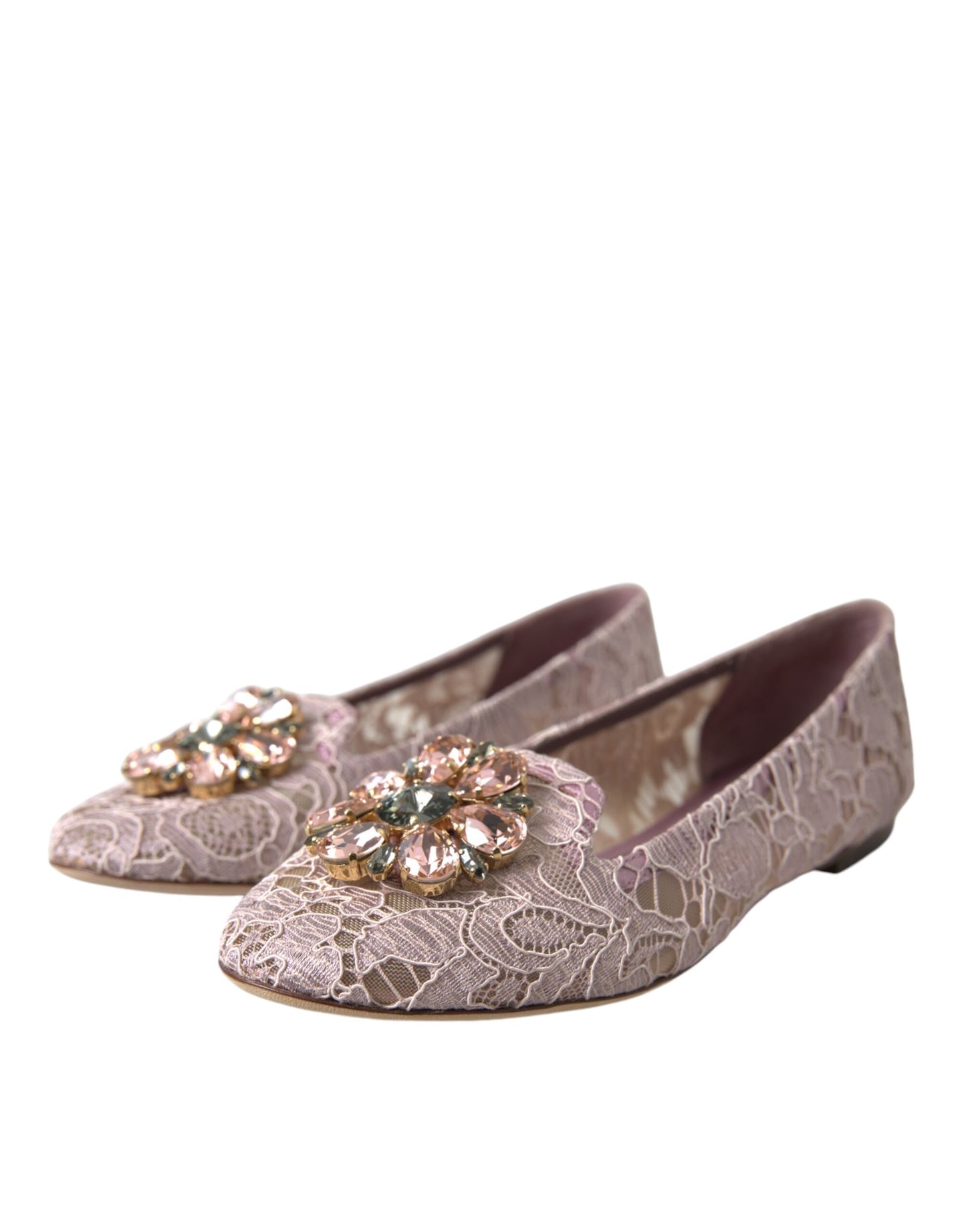 Bailarinas con cristales y encaje rosa, mocasines
