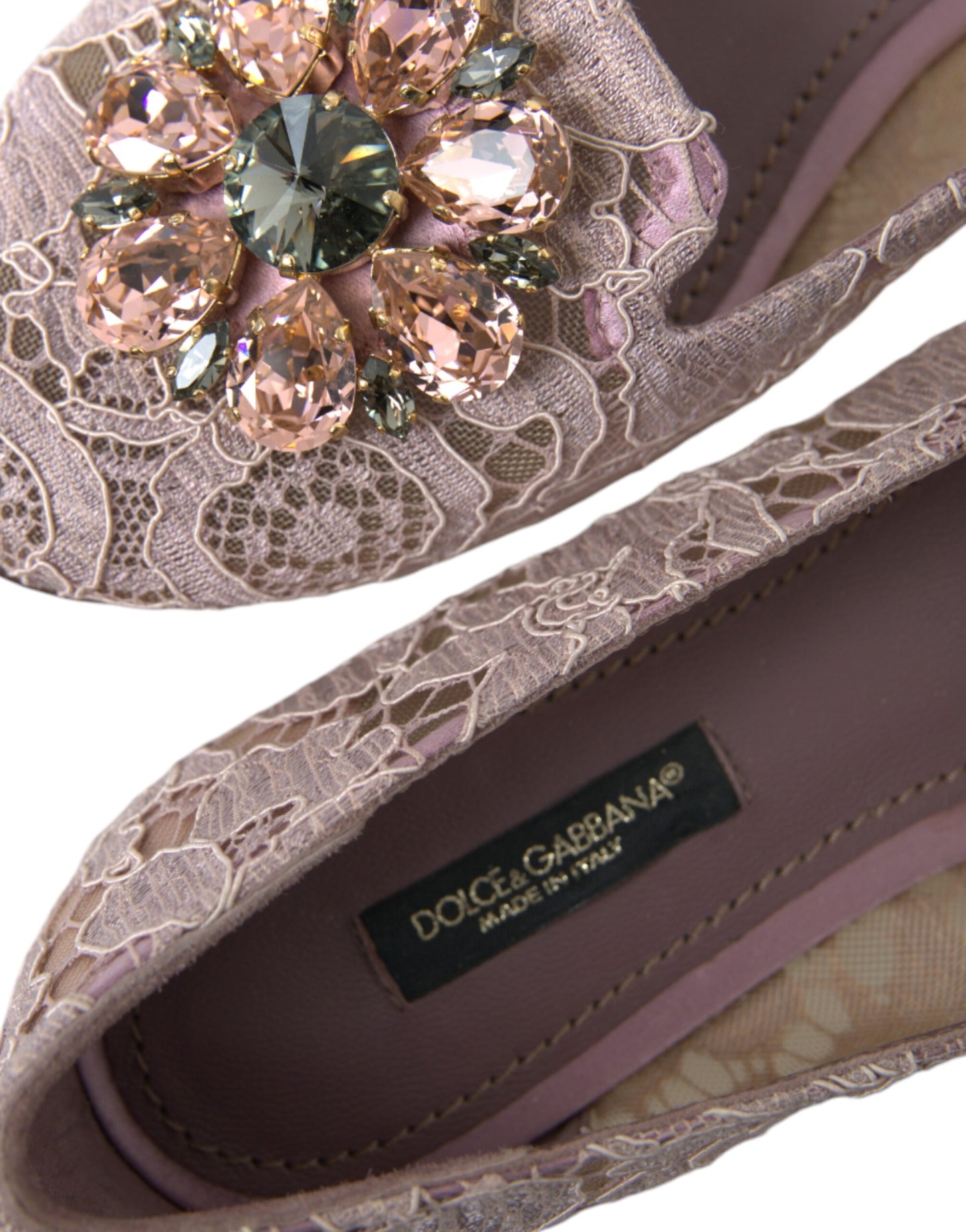 Bailarinas con cristales y encaje rosa, mocasines