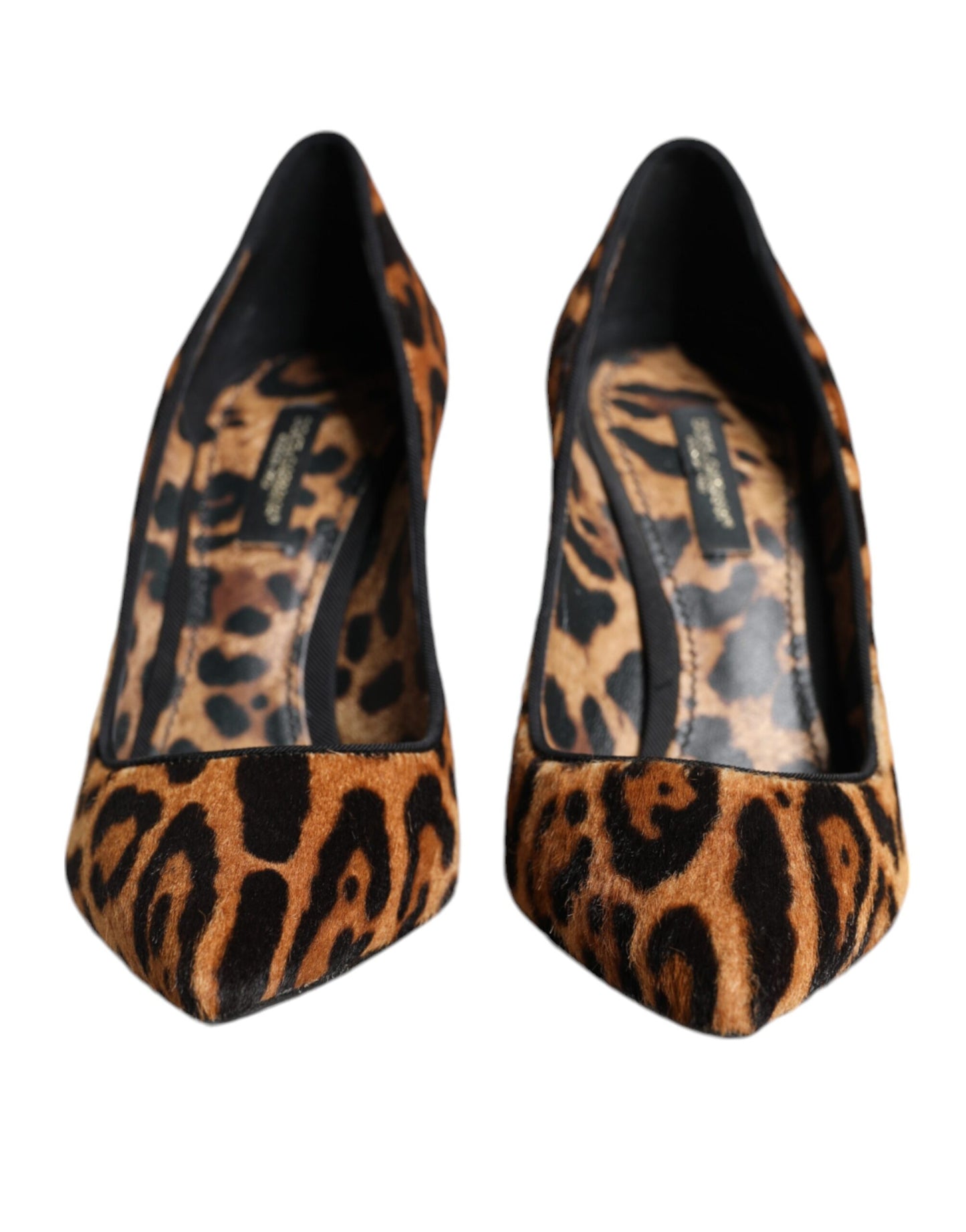 Zapatos de tacón de piel de becerro con estampado de leopardo marrón