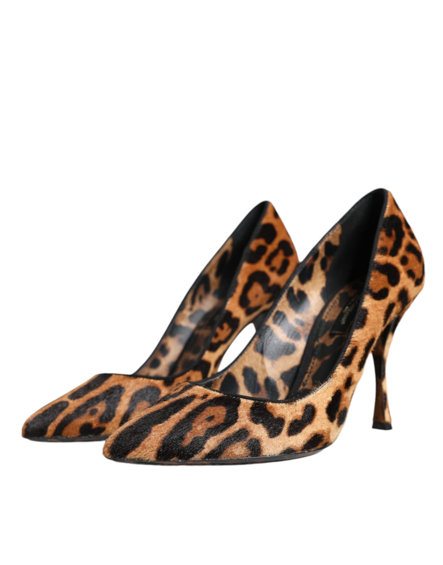 Zapatos de tacón de piel de becerro con estampado de leopardo marrón