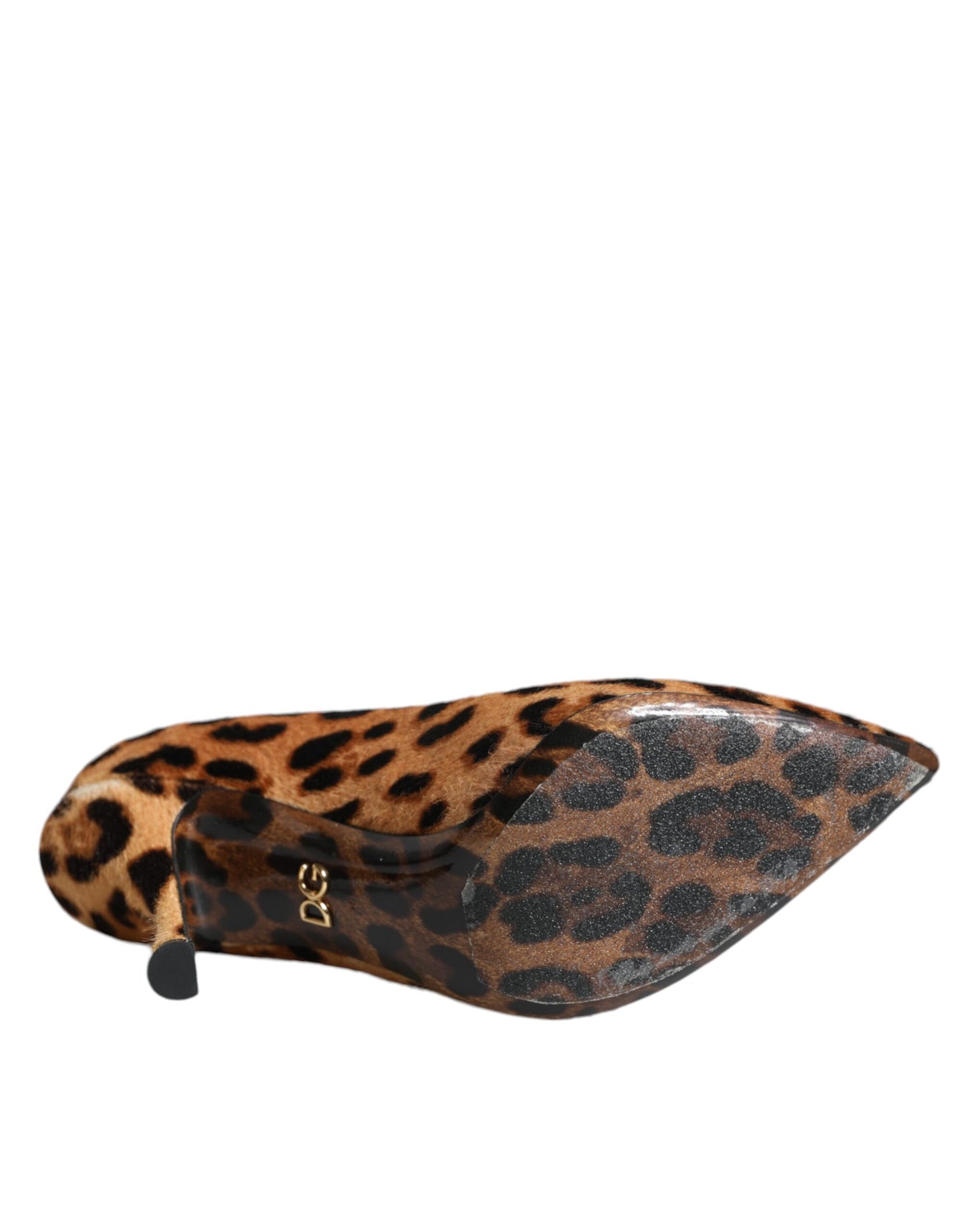 Zapatos de tacón de piel de becerro con estampado de leopardo marrón