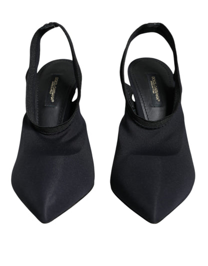 Zapatos de tacón elástico de jersey negro con tira trasera