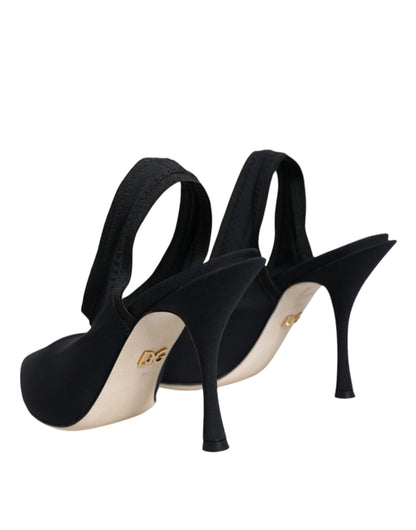 Zapatos de tacón elástico de jersey negro con tira trasera