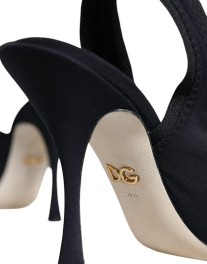 Zapatos de tacón elástico de jersey negro con tira trasera