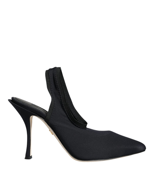 Zapatos de tacón elástico de jersey negro con tira trasera