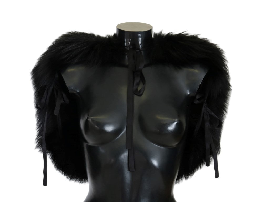 Elegante bufanda de piel de zorro plateada y negra