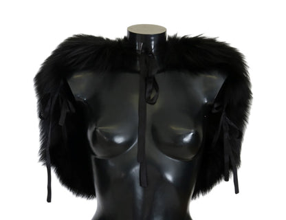 Elegante bufanda de piel de zorro plateada y negra