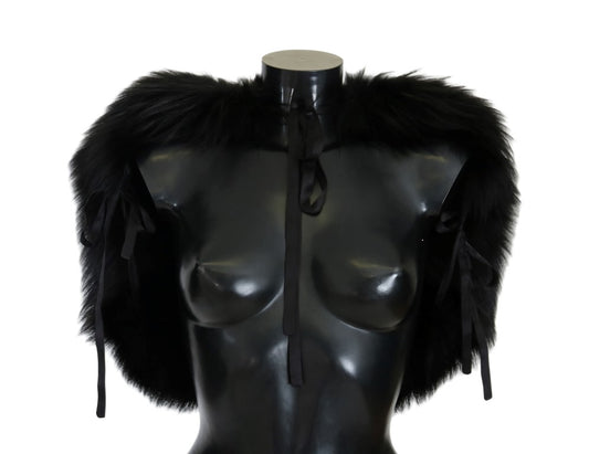 Elegante bufanda de piel de zorro plateada y negra