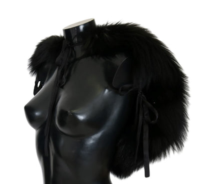 Elegante bufanda de piel de zorro plateada y negra