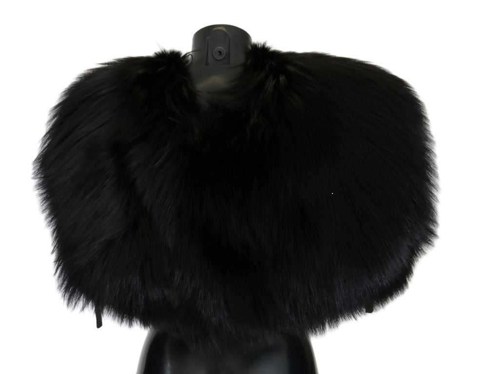 Elegante bufanda de piel de zorro plateada y negra