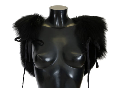 Elegante bufanda de piel de zorro plateada y negra