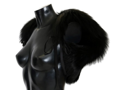 Elegante bufanda de piel de zorro plateada y negra