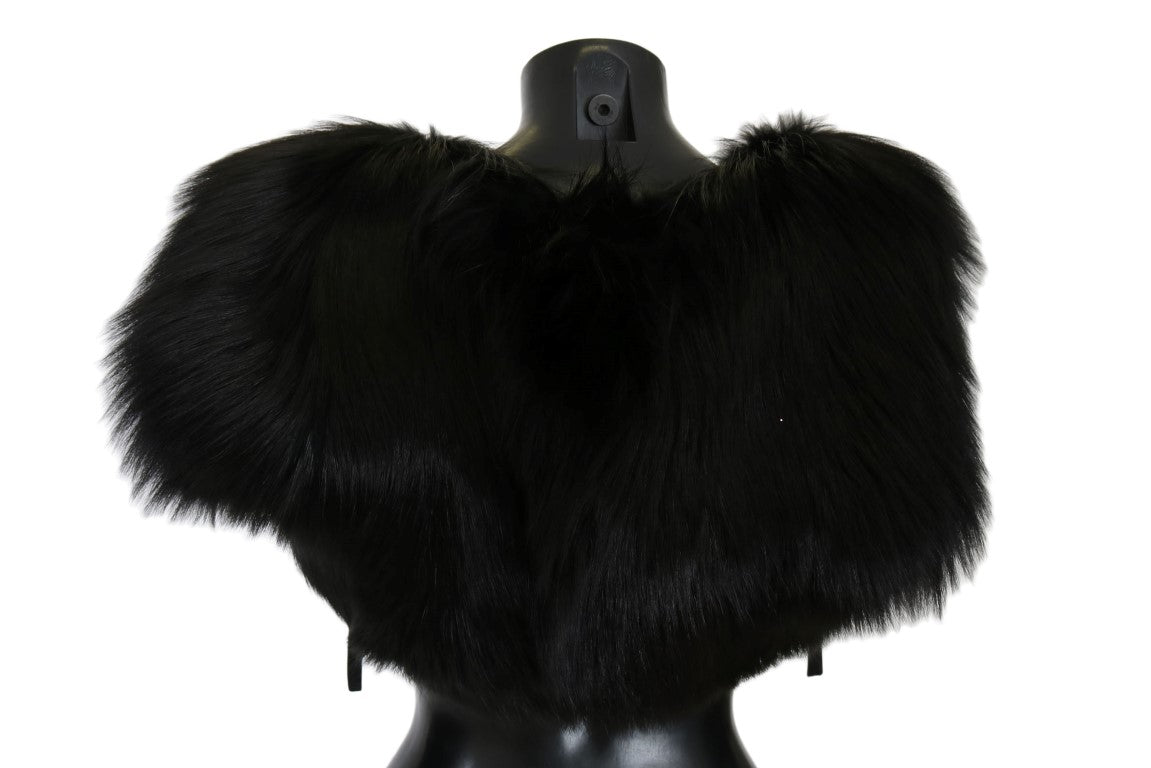 Elegante bufanda de piel de zorro plateada y negra