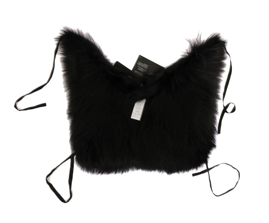 Elegante bufanda de piel de zorro plateada y negra