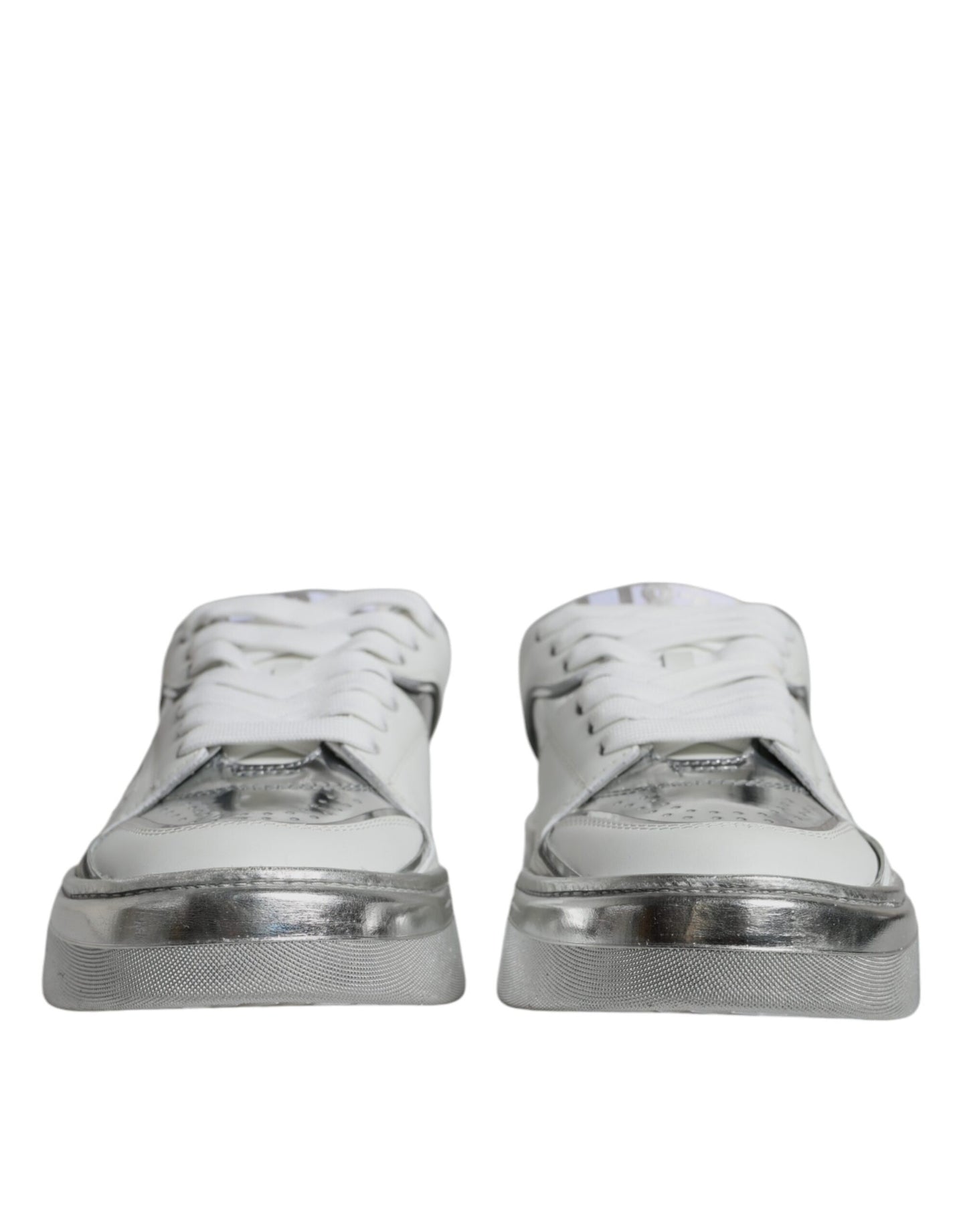 Zapatillas bajas de cuero blanco plateado