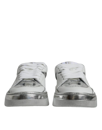 Zapatillas bajas de cuero blanco plateado