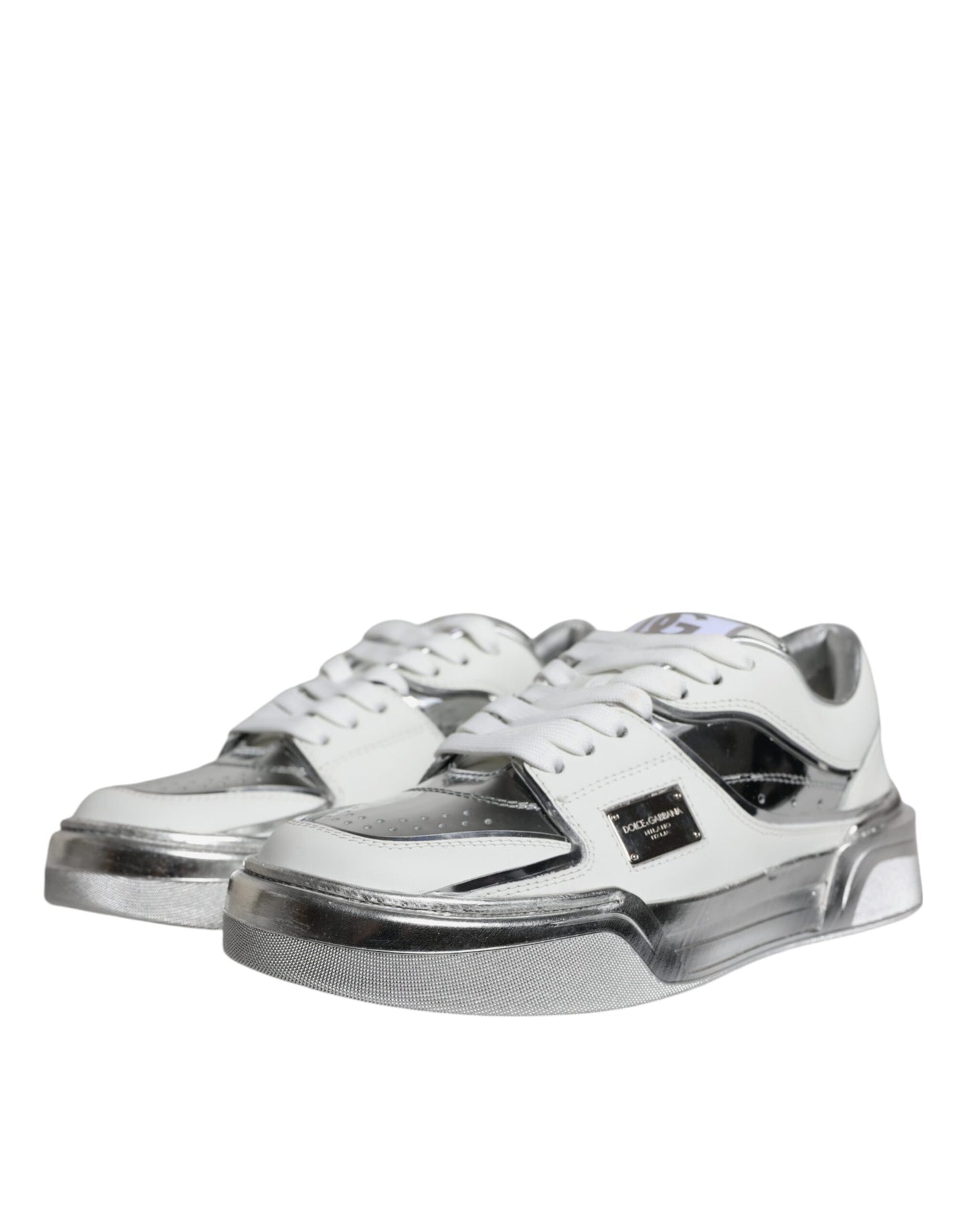 Zapatillas bajas de cuero blanco plateado