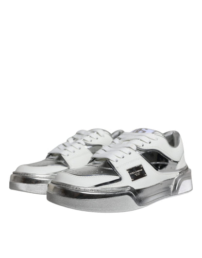 Zapatillas bajas de cuero blanco plateado