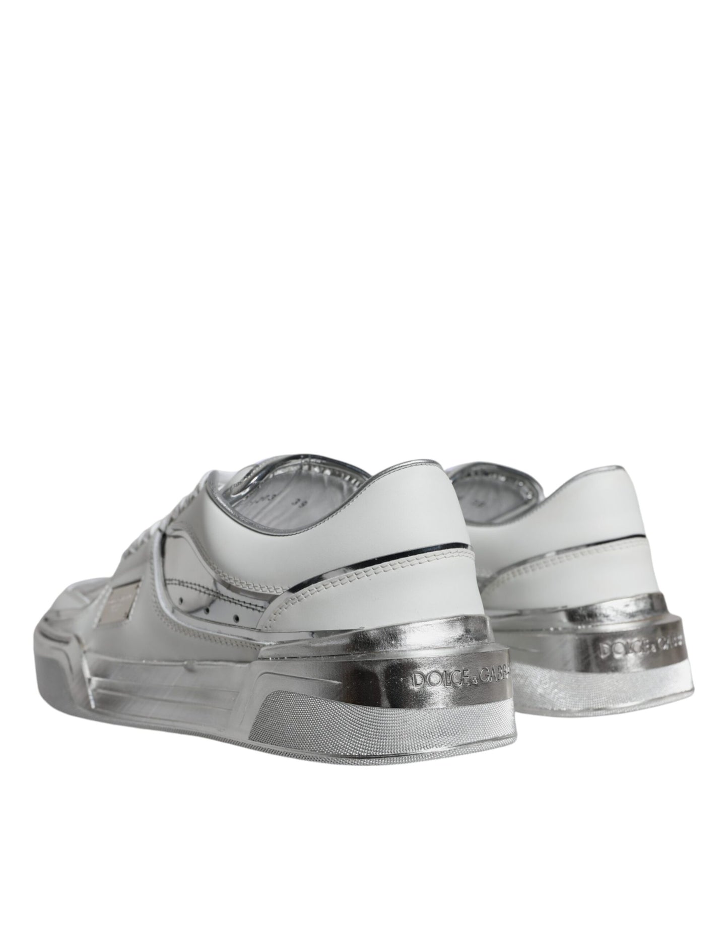 Zapatillas bajas de cuero blanco plateado