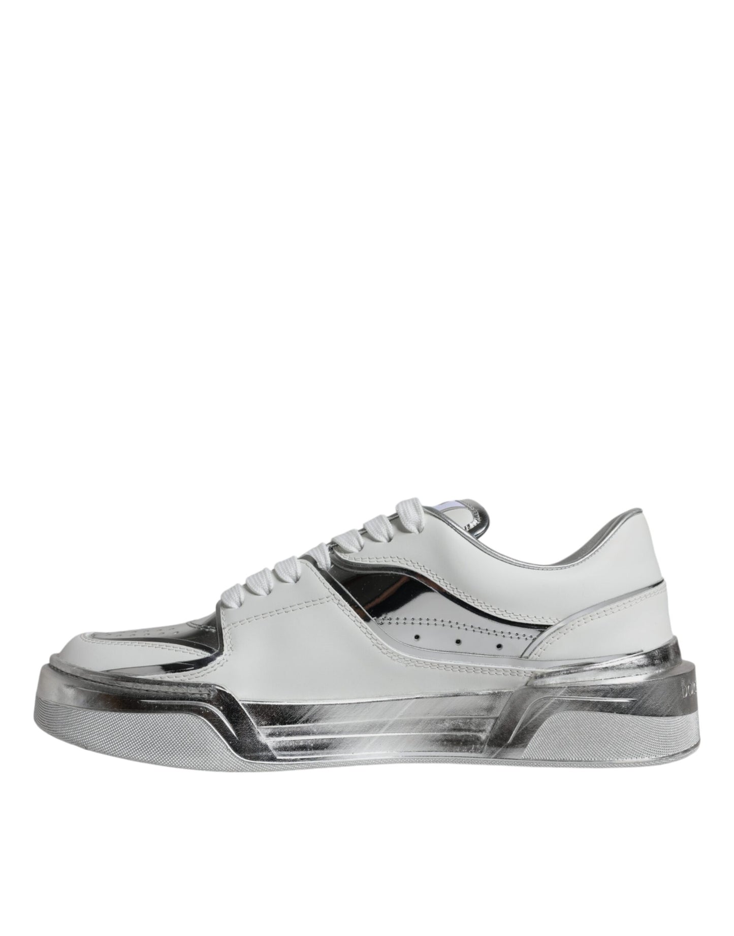 Zapatillas bajas de cuero blanco plateado