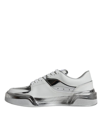 Zapatillas bajas de cuero blanco plateado