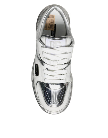 Zapatillas bajas de cuero blanco plateado