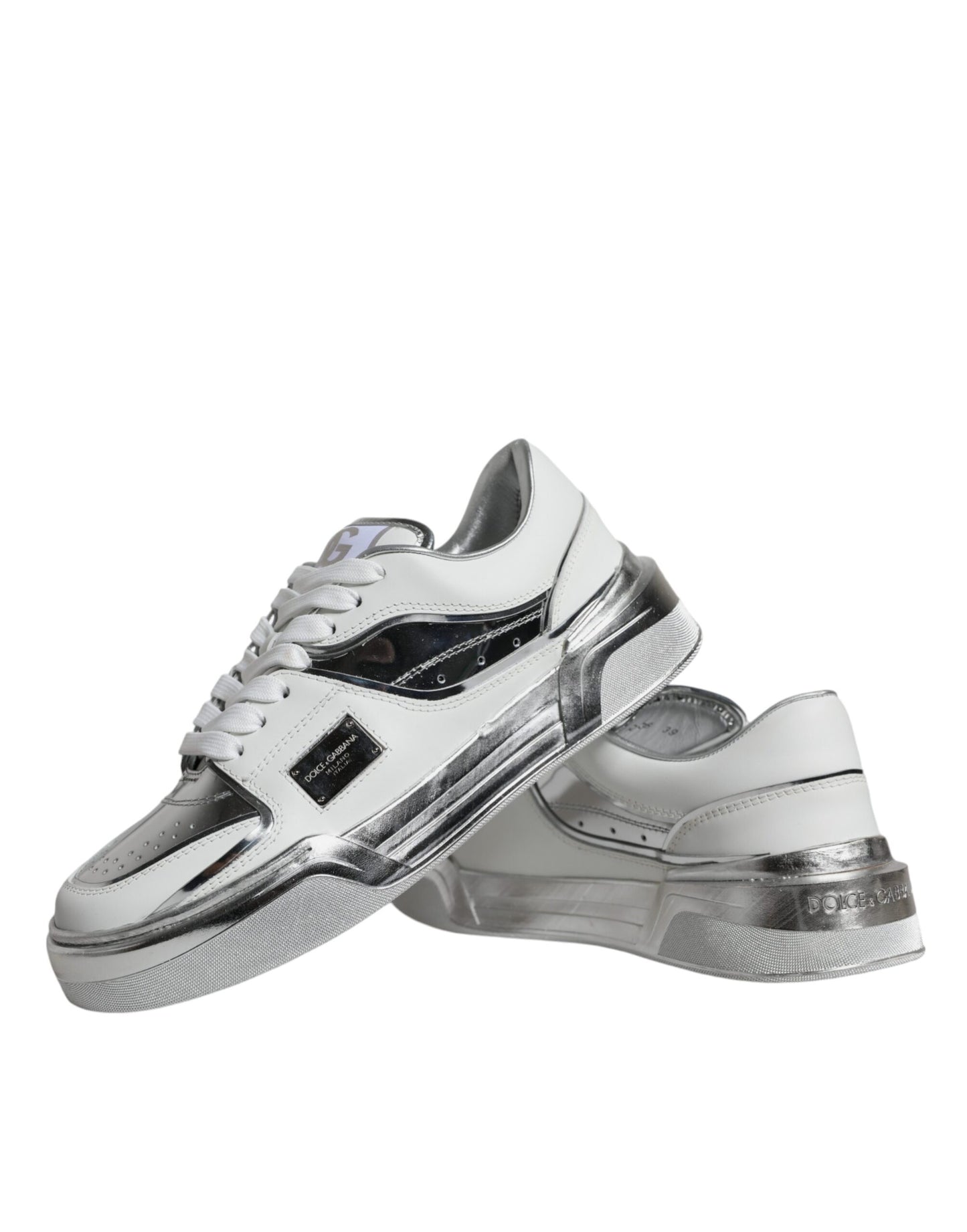 Zapatillas bajas de cuero blanco plateado