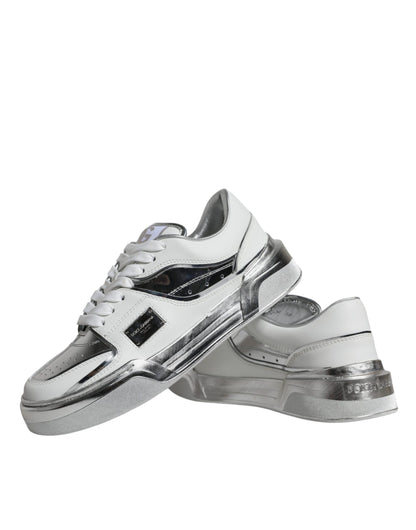 Zapatillas bajas de cuero blanco plateado