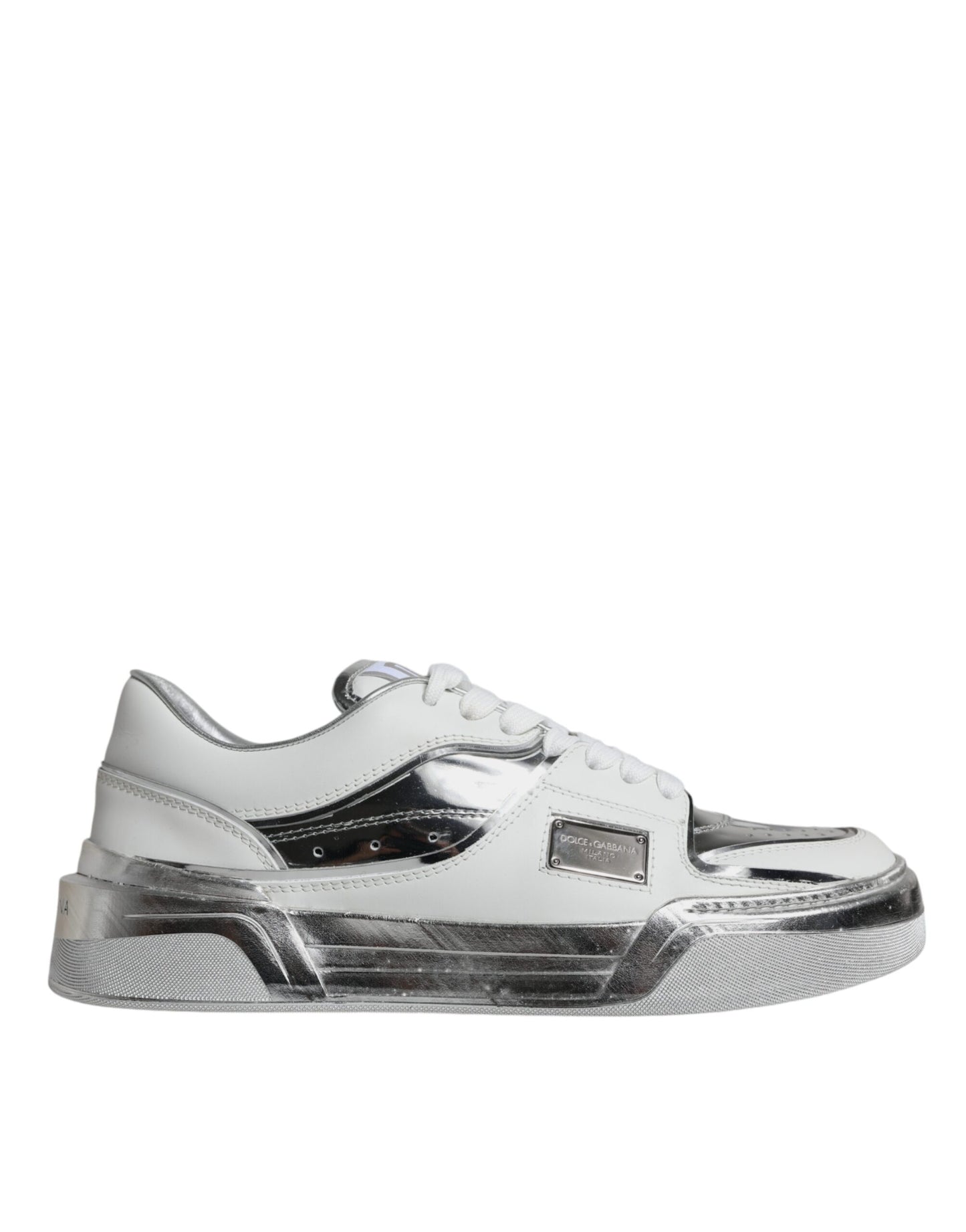 Zapatillas bajas de cuero blanco plateado