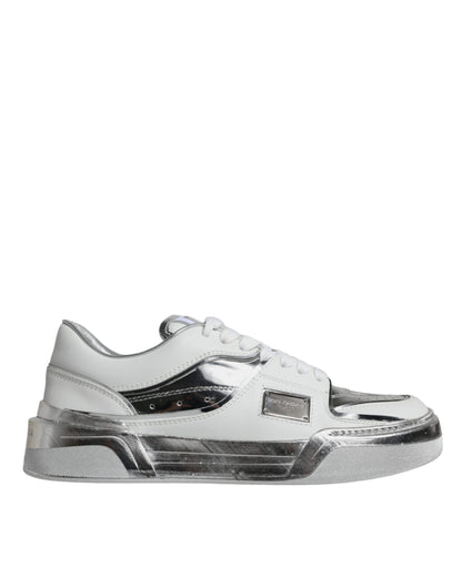 Zapatillas bajas de cuero blanco plateado