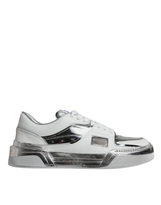 Zapatillas bajas de cuero blanco plateado