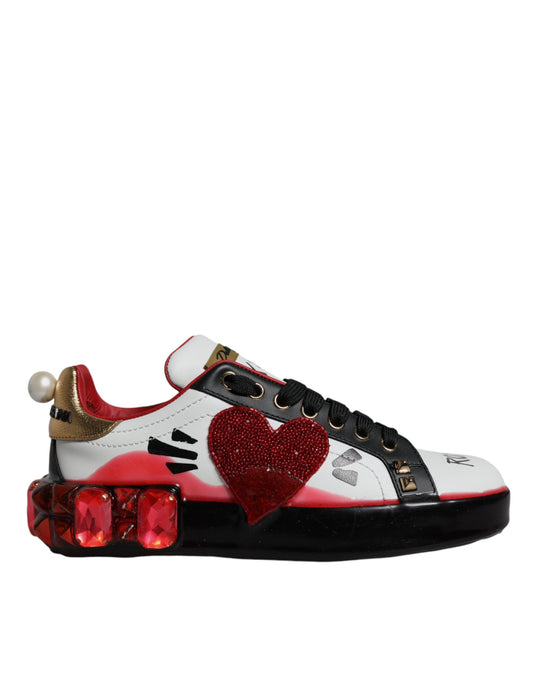 Zapatillas Portofino de piel con cristales blancos y rojos