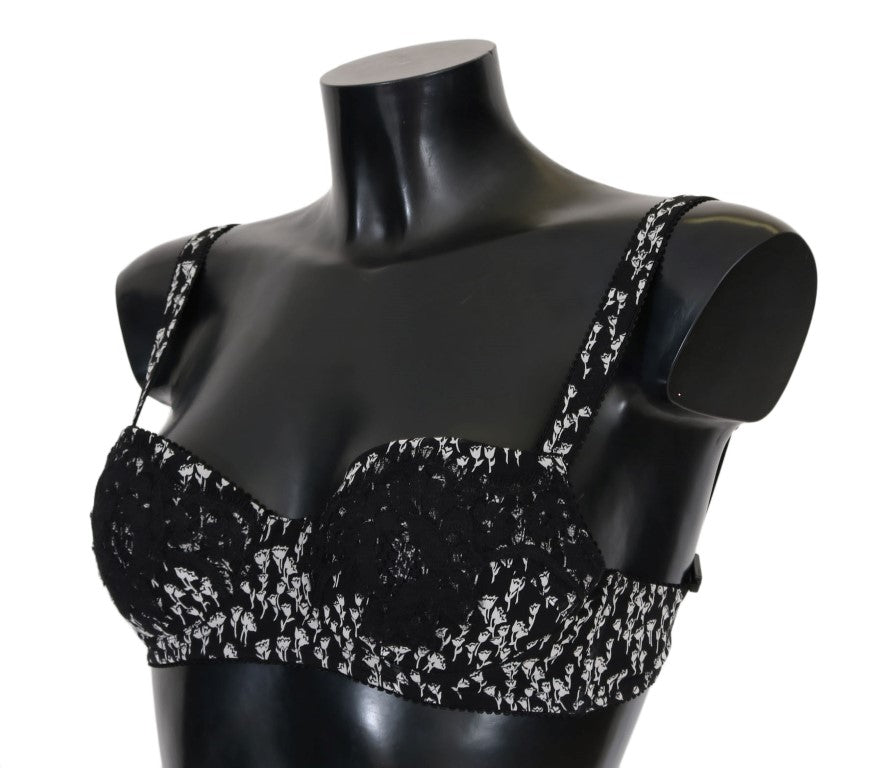 Elegante sujetador de seda con encaje floral negro