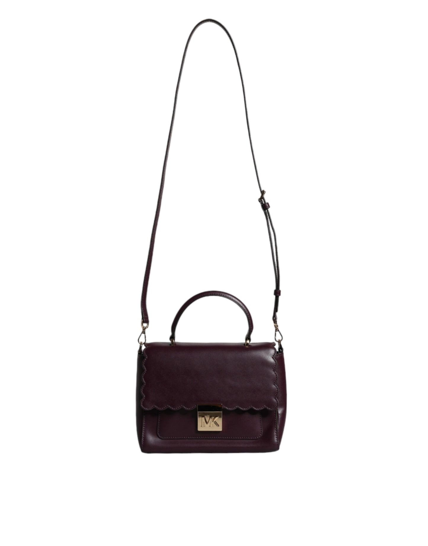 Bolso bandolera MINDY de piel morada con placa del logotipo