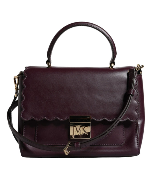 Bolso bandolera MINDY de piel morada con placa del logotipo
