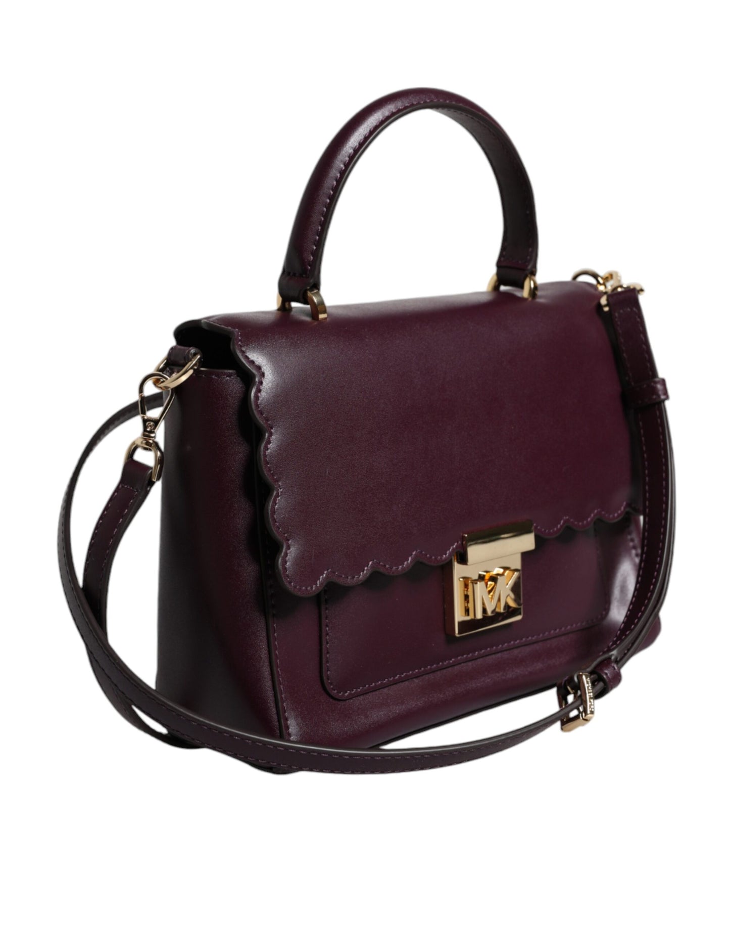 Bolso bandolera MINDY de piel morada con placa del logotipo