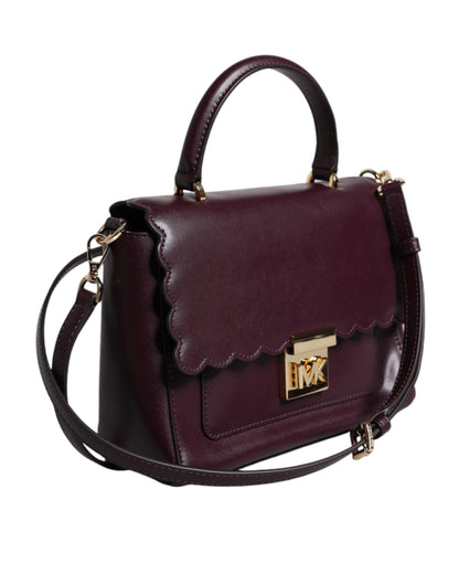 Bolso bandolera MINDY de piel morada con placa del logotipo