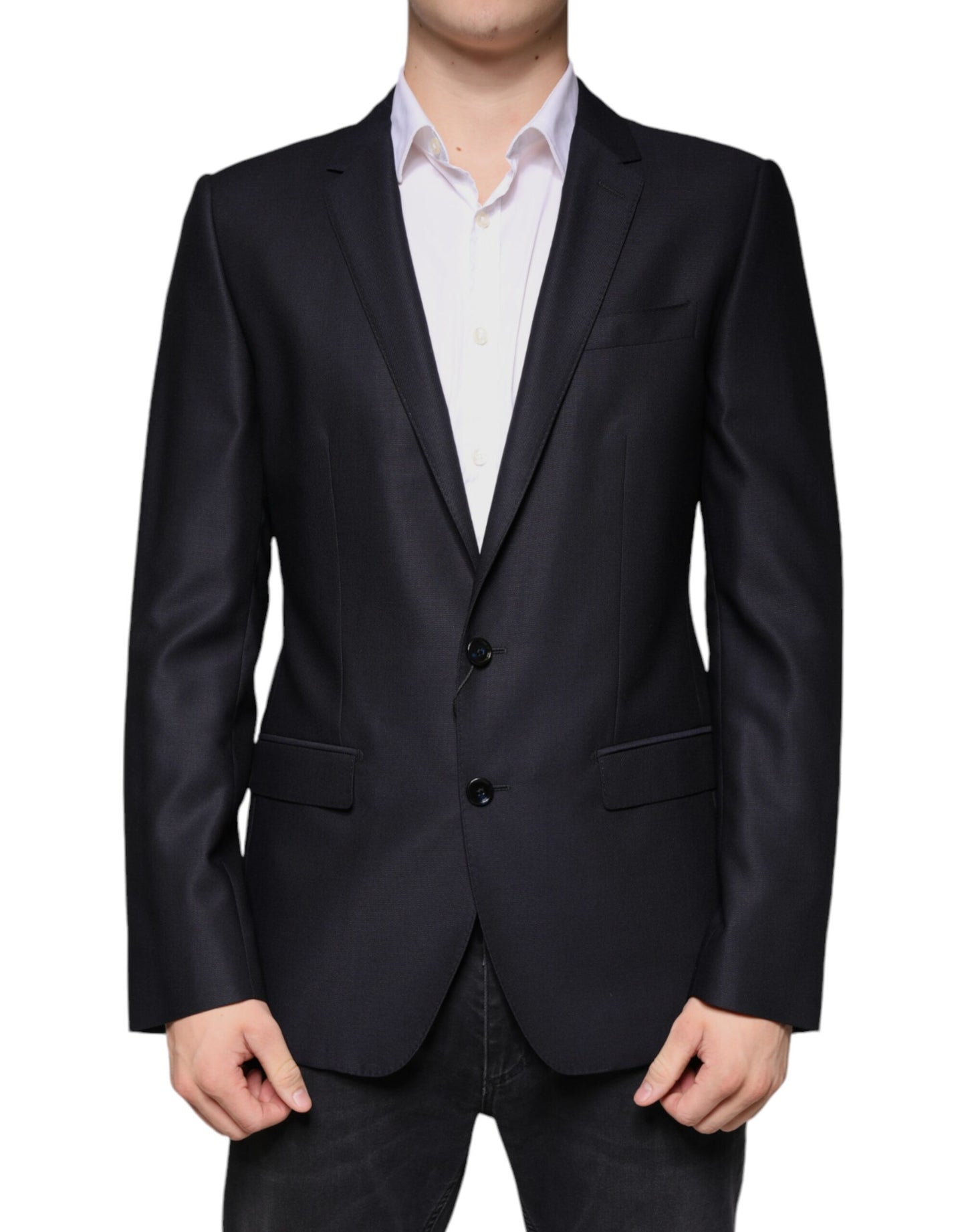 Blazer de lana azul oscuro con botonadura sencilla