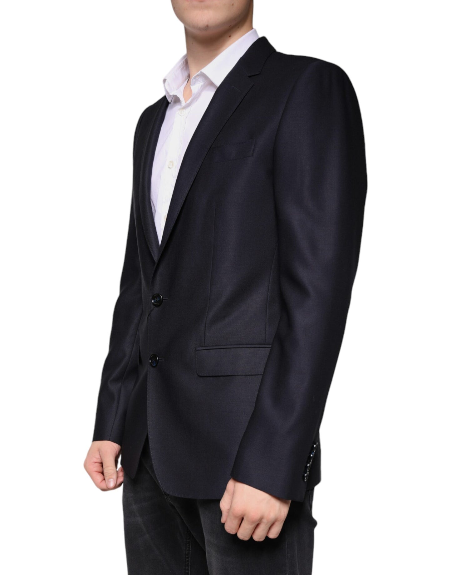 Blazer de lana azul oscuro con botonadura sencilla