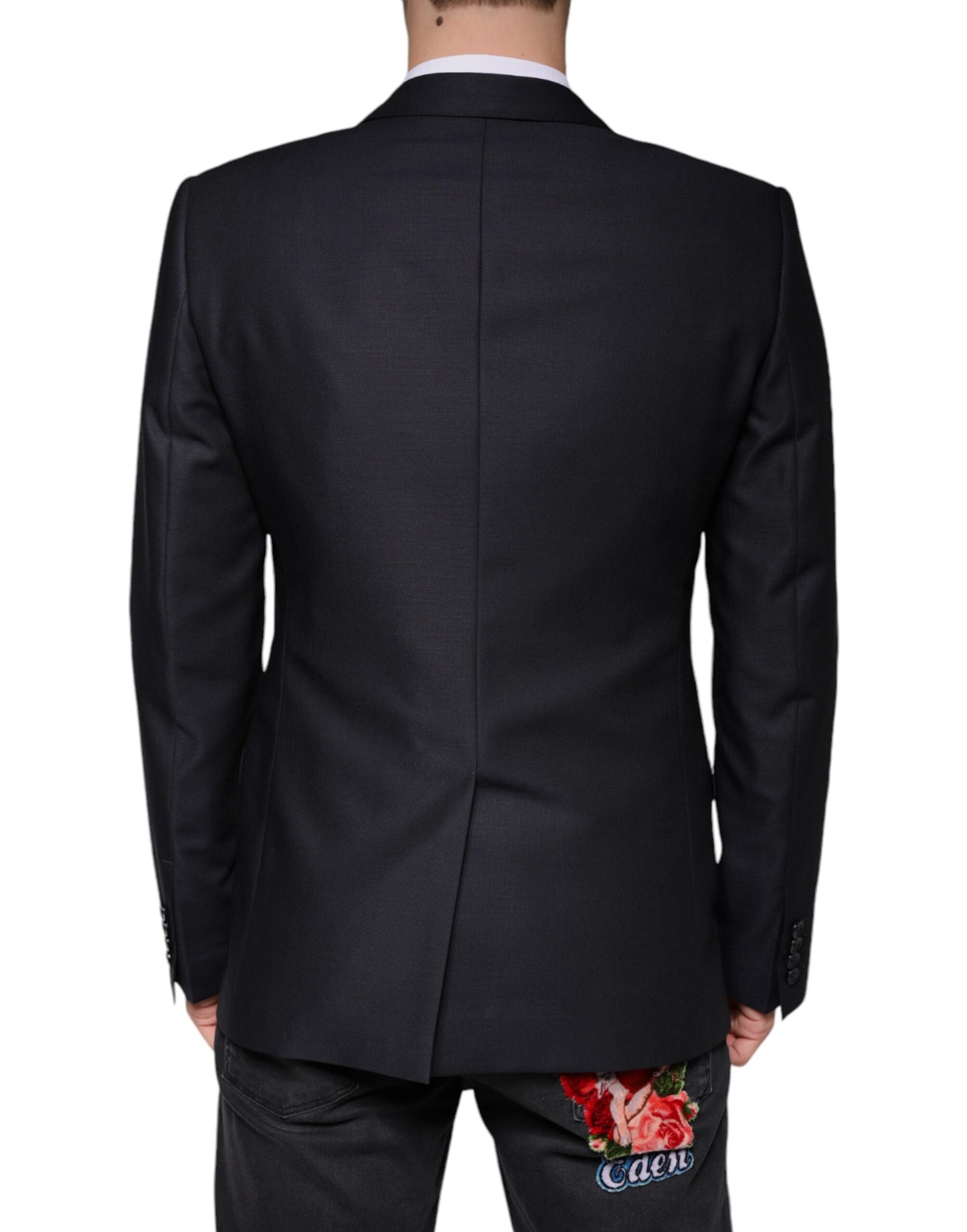 Blazer de lana azul oscuro con botonadura sencilla