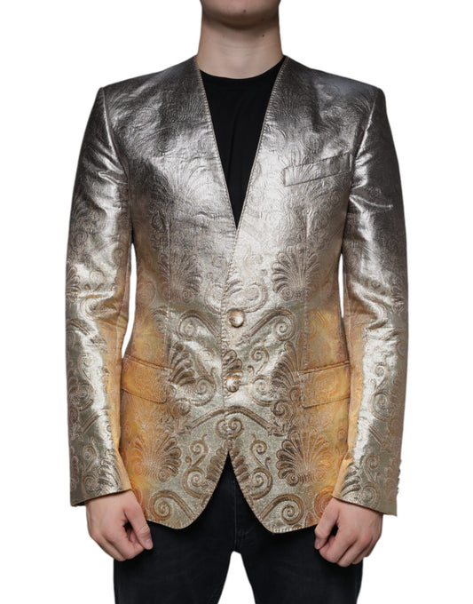 Blazer de vestir de botonadura sencilla en jacquard dorado