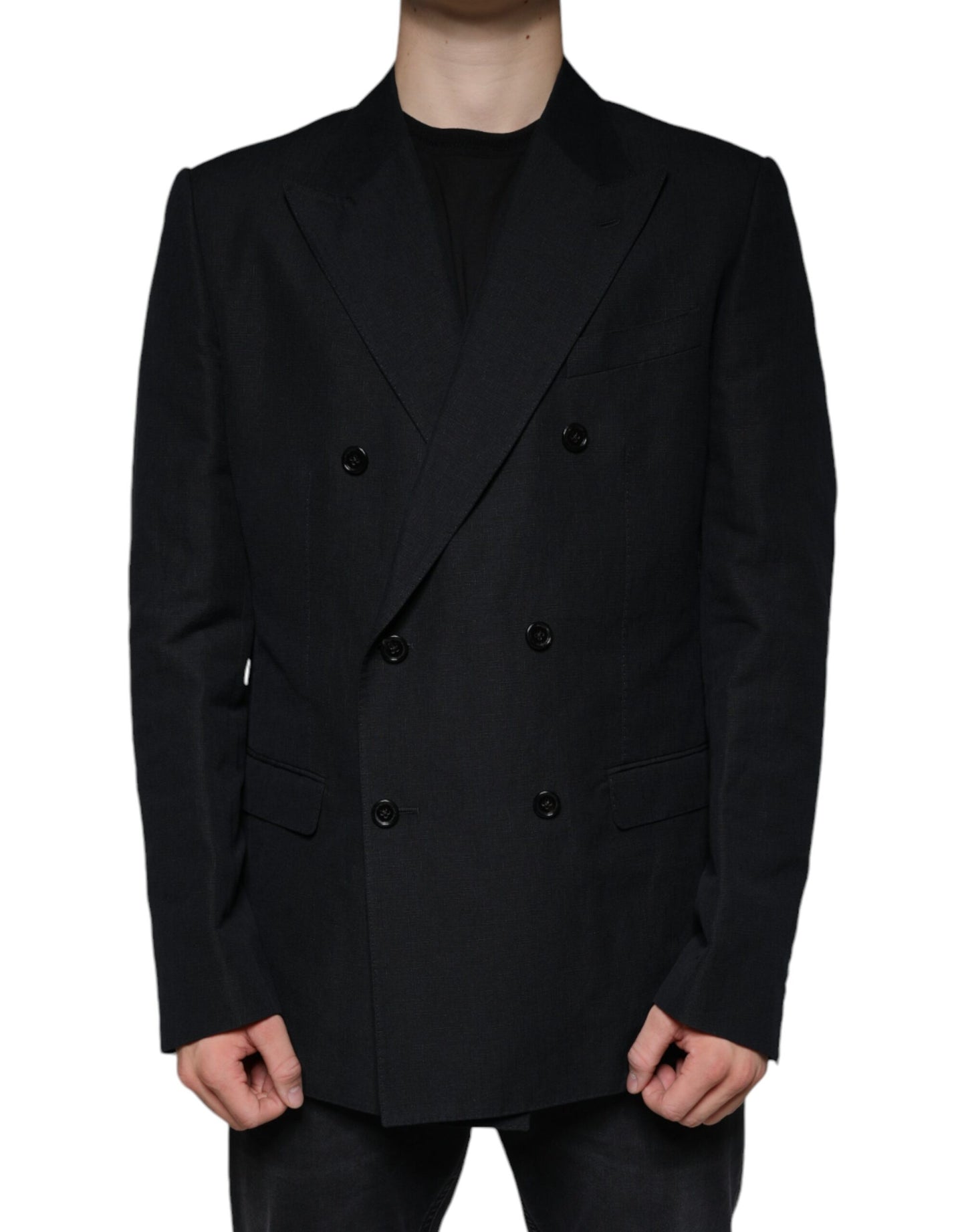 Blazer cruzado de lino negro