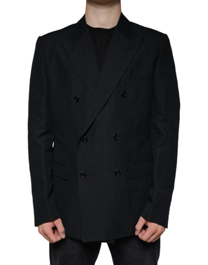 Blazer cruzado de lino negro