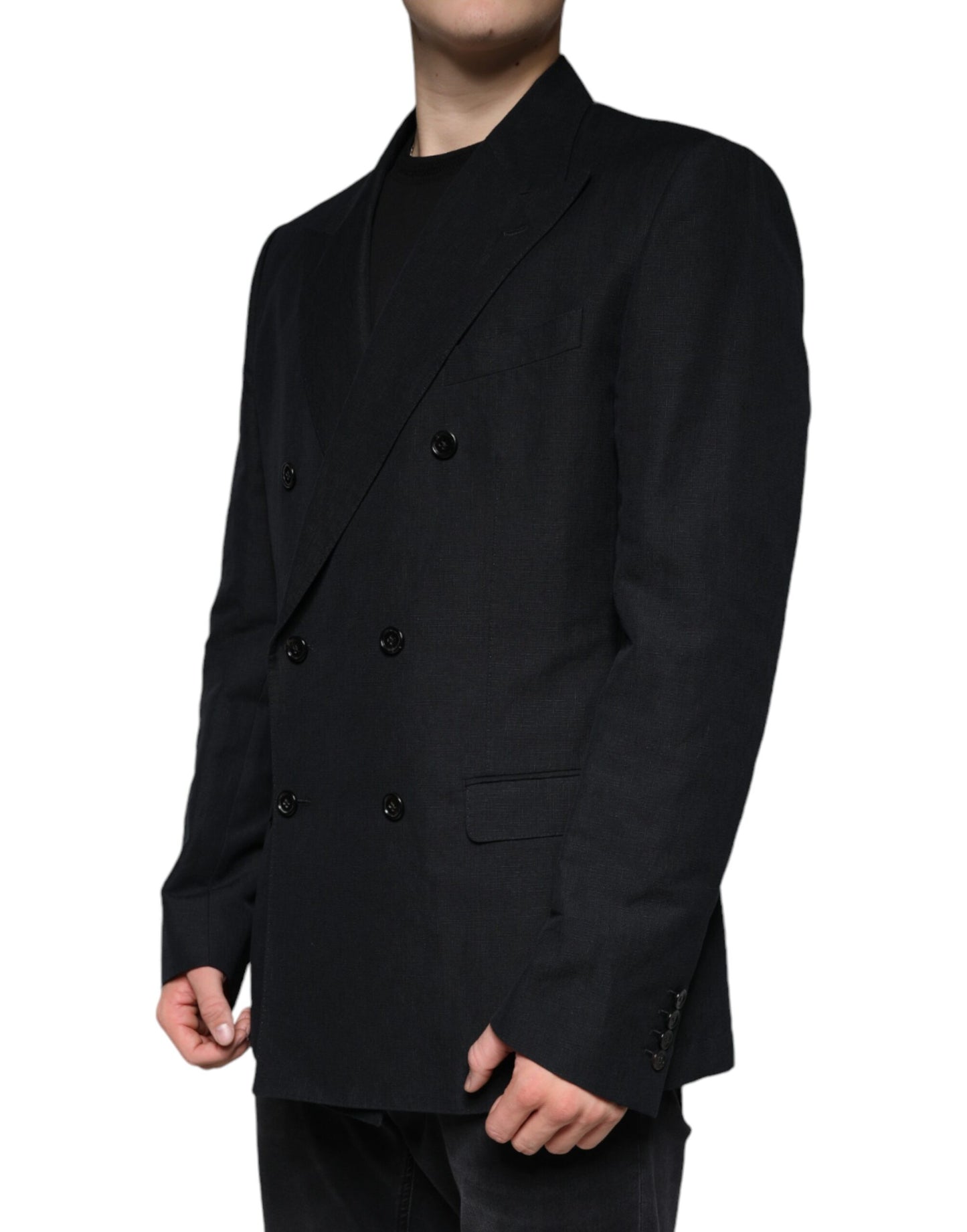 Blazer cruzado de lino negro