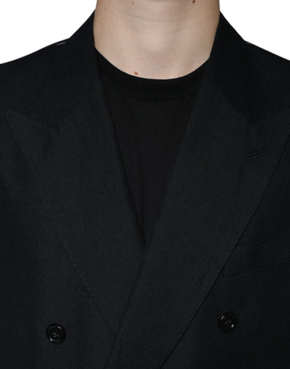 Blazer cruzado de lino negro