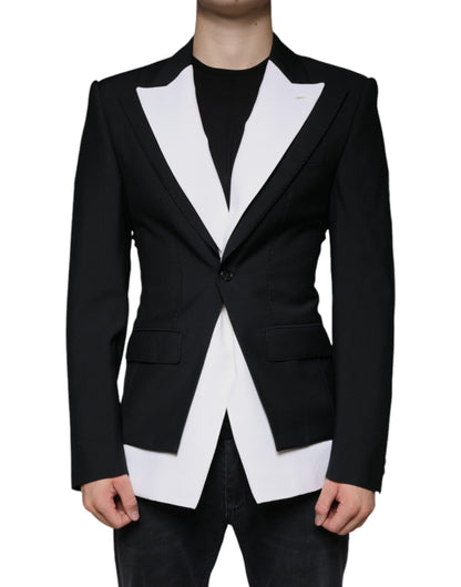 Blazer de vestir blanco y negro de botonadura sencilla