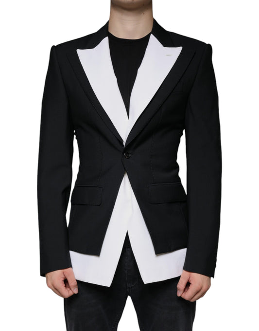 Blazer de vestir blanco y negro de botonadura sencilla