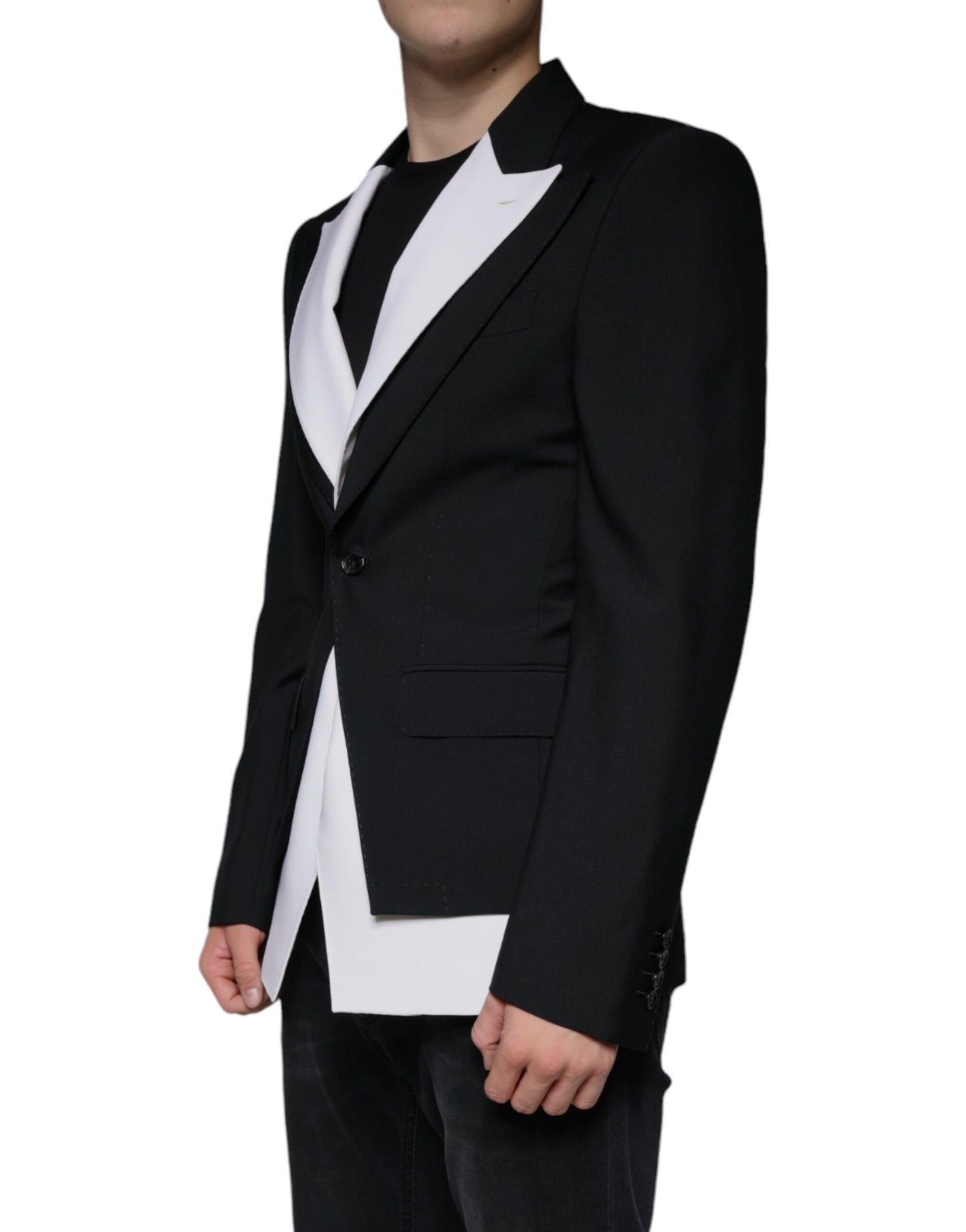 Blazer de vestir blanco y negro de botonadura sencilla
