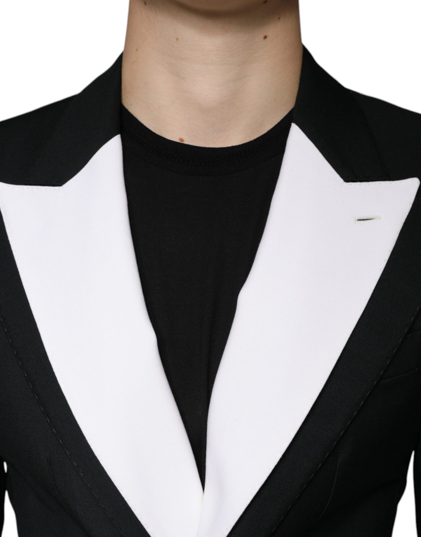 Blazer de vestir blanco y negro de botonadura sencilla