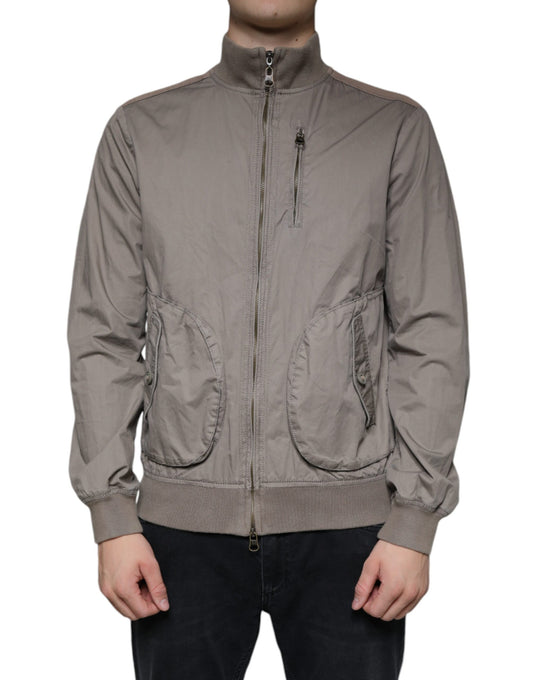 Chaqueta bomber de algodón marrón con cremallera completa y logotipo